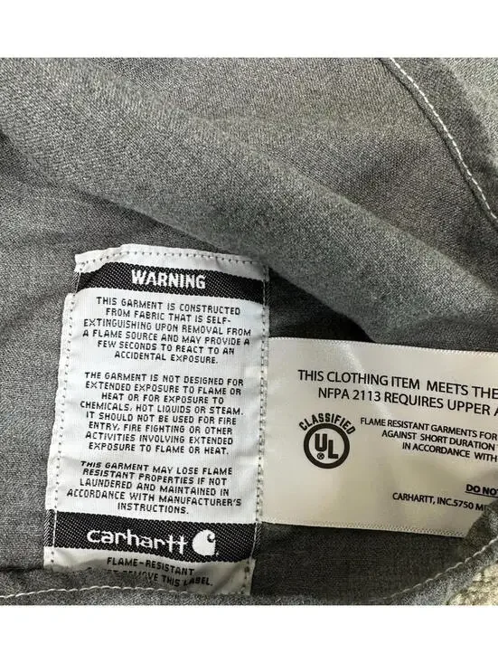 Carhartt Force FR Shirt Men XL Tall Gray Button Down Flame Resistant Cat 2 Work - Picture 7 of 8